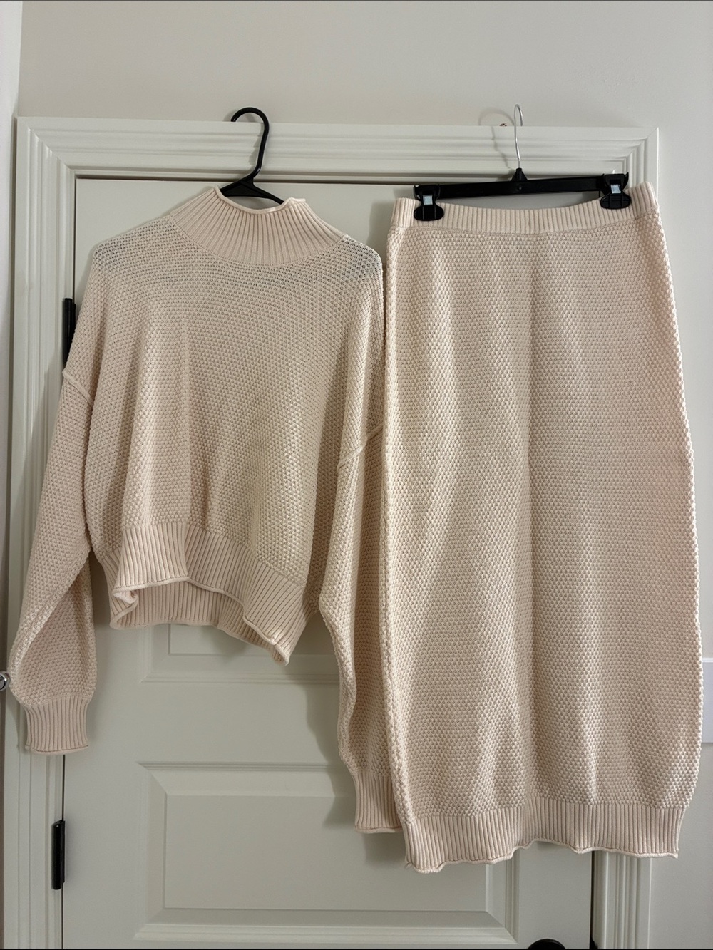 Free People Cream Knit Turtleneck Sweater & Skirt Set